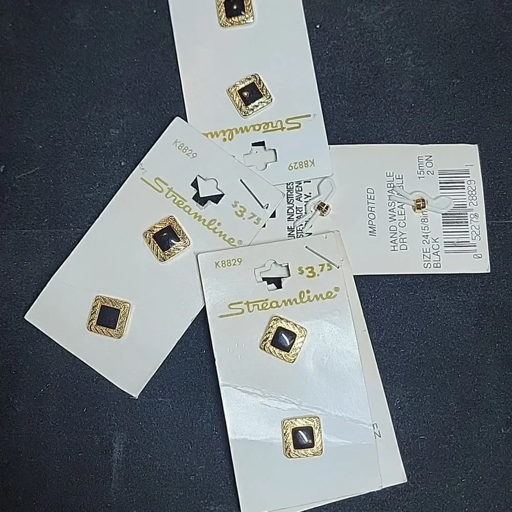Streamline Vintage Black Gold Metal Buttons Cards Set of 5 #K8829